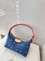 Top Luxury Designer New Denim Lunch Box Womens Handbag Underarm Makeup Bag Purse 19cm