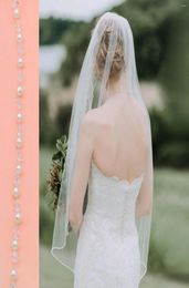 Bridal Veils TOPQUEEN V34 Wedding Crystal Beaded Bead Edge Short Veil With Comb Soft Single Tier Pearl VEU6411668