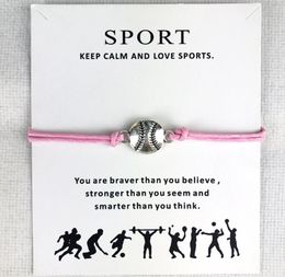 10pcslot Baseball Softball Charm Wax Cords Bracelets Sports Women Men Boys Girls Unisex Fashion Jewelry Friendship Jewelry Gift1155033