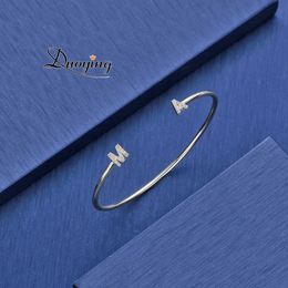 Duoying Full Zirconia Letter Bangles Bracelets Custom Pave Setting Initial Name Personalised Bangle Unique Cuff 240116