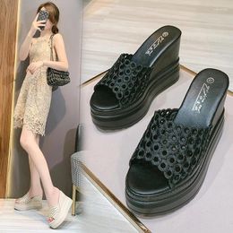 Slippers Female Shoes Womens Outdoor On A Wedge Platform Luxury Slides Heeled Mules Low 2024 Designer High Fabric Basic Syntheti