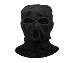 Berets Winter Warm Hood Men039s Ski And Cold Proof Cycling Black Mask ThreeHole Wool Knitted Hat Sports Face3507140