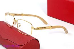 Fpkq Sunglasses Wood for Women Men Buffalo Horn Glasses Fashion Mens Designer Gold Silver Metal Bamboo Frames Eyeglasses with Boxes