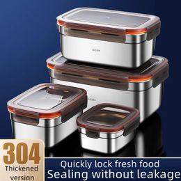 304 Stainless Steel Handle Bento Lunch Box Food Grade Refrigerator Storage Household use Large Capacity Sealed Picnic 240116