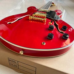 Classic hollow jazz electric guitar with gold accessories, guaranteed quality, high professional level, and fast delivery.