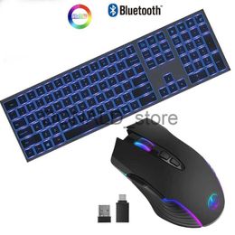 Keyboards Wireless Keyboard and Mouse Combo with 7 Colours Backlit Full Size Keyboard Mouse Set Rechargeable Bluetooth Keyboard Set J240117