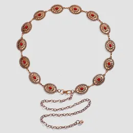 Belts Fashion Rubine Decor Geometric Copper Plated Zinc Alloy Conchos Chain For Women