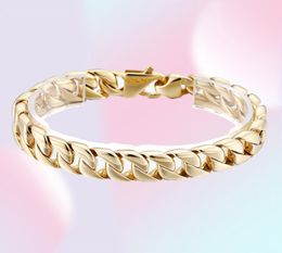 23cm 9 inch 12mm Gold Fashion Stainless Steel Cuban curb Link Chain Bracelet Women Mens Jewlery silve gold244n3513860