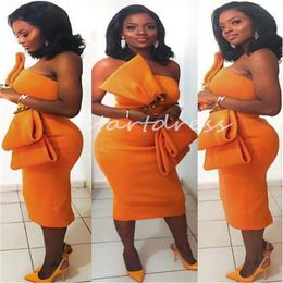 Chic Orange Prom Dress For Black Girls With Bow Sexy Sheath Midi Maxi African Evening Dress Elegant Holiday Night Club Cocktail Party Dress Formal Vestios De Gala 2024