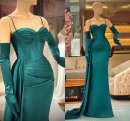 Prom 2024 Turquoise Dresses Spaghetti Straps Mermaid Custom Made Plus Size Sweep Train Satin Celebrity Party Ball Gown Formal Evening Wear Vestidos