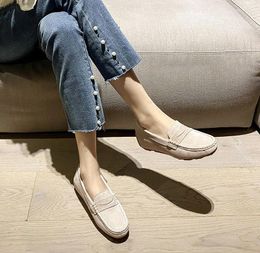 Dress Shoes Inside Increase Bean Female Spring And Autumn 2024 Summer Leather Slope Heel Lazy Slip-on Women's