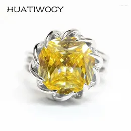 Cluster Rings Elegant Women Ring 925 Silver Jewellery With Citrine Gemstone Open Finger For Girl Wedding Party Gifts Accessories Wholesale