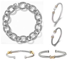 DY bracelet designer cable bracelets fashion jewelry for women men gold silver Pearl head cross bangle Bracelet open cuff dy jewelry man party christmas gift