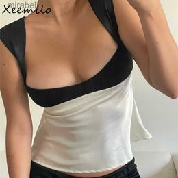 Women's Blouses Shirts Xeemilo Sexy Satin Patchwork Tank Top Women Backless Tie Up Skinny Camis Crop Tops Y2K Fairy Girl Holiday Partywear Camisole YQ240117