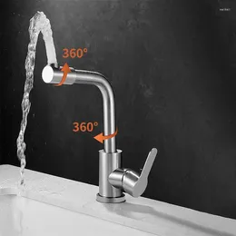 Bathroom Sink Faucets Silver Faucet 360°rotatable Cold Water Mixer Tap Stainless Steel Paint Basin Single Hole Tapware Brass