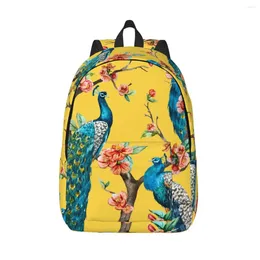 Backpack Peacock Cherry Flowering Trees Watercolor Pattern Unisex Travel Bag Schoolbag Bookbag Mochila