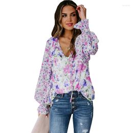 Women's Blouses Spring And Summer Shirts Blouse 2024 Girl Ruffled Floral Print / Pleated Shirt Fashion Office Ladies Top Mujer Fiesta