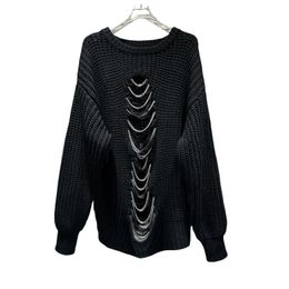 New openwork metal chain thick wool loose sweater