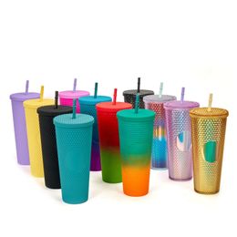 Quality Matte Finish Double Wall Diy 700ml 710ml 22oz 24oz Plastic Studded Durian Cup Straw Cup Tumblers No With Sticker 240117
