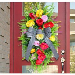 Party Decoration Simulation Flower Door Hanging Garland Creative Big Bow Front Flowers Upside Down Tree Car Grill Christmas Wreath