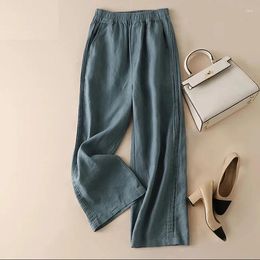 Women's Pants Draping Cotton And Linen Wide Leg Capris 2024 Spring/summer Loose Fitting High Waisted Thin Straight Casual For Women