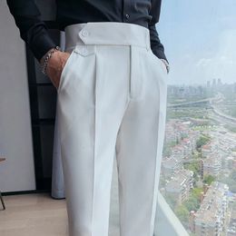 British Dress Pants For Men Clothing Fashion High Waist Mens Elegant Business Formal Wear Trousers Quality 240117