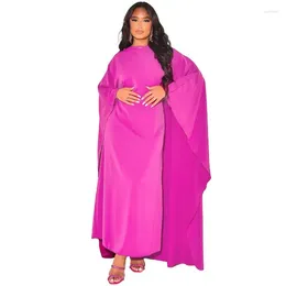 Ethnic Clothing 2024 African Style Dresses For Women Autumn Fashion Africa Solid Color Party Dress Muslim Round Neck High Waist Long