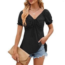 Women's T Shirts Short Sleeved Solid Color V Neck Tie Tee For Women Womens Compression Shirt Wine Woman Large