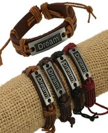 Trendy Letter Accessories Handmade Bracelets For Man Woman Zinc Alloy Embossed Charm Wrap Leather Bracelets Rope Bangles6663123