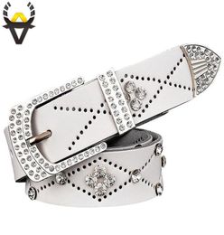 Fashion Designer Belt Women Genuine Leather Mens Belts Luxury Rhinestone Unisex Waist Strap High Quality Second Cowskin White C1905460842