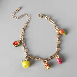 Link Bracelets Cute Fruit For Women Girls Korean Style Strawberry Peach Lemon Charms Chain&Link Bracelet Jewellery Accessories Gifts