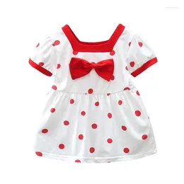 Girl Dresses Infant Baby Girls Princess Dress Dot Print Square Neck Short Sleeve Bowknot Summer Sweet Cute