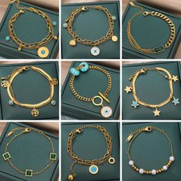 Link Bracelets 316L Stainless Steel Bracelet For Women Green Zircon Devil's Eye Rust-proof Gold Colour Thick Chain Punk Charm Wrist Jewellery