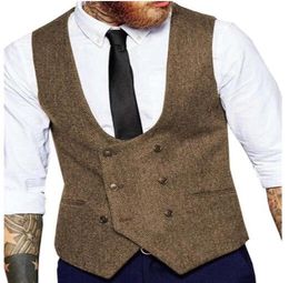 2020 Vintage Groom Vests Attire Grey Tweed Vest Wool Herringbone Five Buttons Men039s Suit Vests Slim Fit Men039s Dress Vest1212241