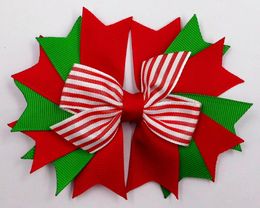 45quot Christmas Layer spike Red White striped Hair Bow headwear headdress Holiday clip 24pcs8079503
