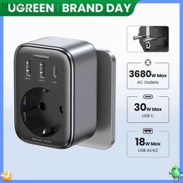 Power Cable Plug UGREEN Power Strip Adapter EU Plug PD 30W Travel Adapter with AC Port for Home Appliance YQ240117