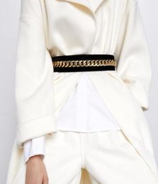 New winter trendy fashion luxury designer metal ed chain velvet elastic stretch casual belt for woman female4285892