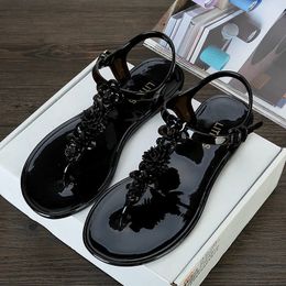 Summer handmade floral women's jelly sandals 2024 new toe clip flip slippers women's casual beach holiday anti slip slippers 240117