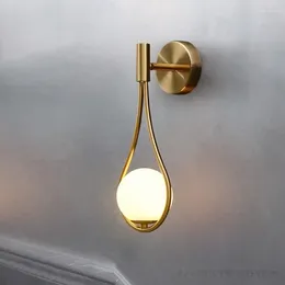 Wall Lamps Nordic Modern Lamp Glass Lampshade Bedside Brass Metal Bedroom Deco Light For Reading Stairs Corridor Lighting