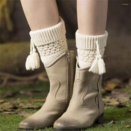 Women Socks Soft Winter Warm Short Crochet Boot Knitted Tassel