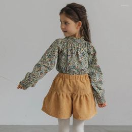 Shorts Girls Corduroy Ruffle Fashion Autumn Solid Children's Elastic Waist Loose Fluffy Culottes Pants With Pockets