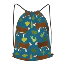 Shopping Bags Hereford Cow Fabric Cattle Drawstring Backpack Men Gym Workout Fitness Sports Bag Bundled Yoga For Women