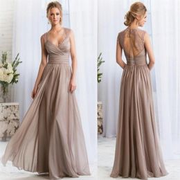 2021 V-neck Long Silver Bridesmaid Dresses Lace Keyhole Back Prom Dresses Long Maid Of Honor Dresses Formal Evening Gowns robes de265Y