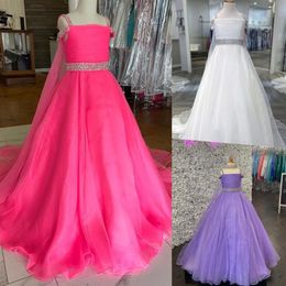 Little Miss Pageant Dress for Teens Juniors Toddlers 2022 with Cape White Lilac Organza Long Kids 1st communion gown Crystals Stra2276