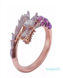 Exquisite Rose Gold Fashion Unique Chinese Dragon Rings Gift Engagement Party Wedding Jewelry Gift Ring Size 610 G439198992
