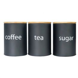 3pcs Sugar Tea Coffee Jar Metal Kitchen Storage Canister Round Square Candy Biscuit Loose Tea Leaf Containers Box With Covers 240116