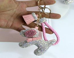 Luxury Rhinestone Dogs Keychains Cartoon Animals Dog Dolls Bag Key Rings Holder Purse Car Key Chains Gift For Women039s Christm2323089