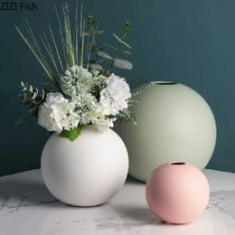 Vases Ceramic Vase Spherical Round Shape Flower Arrangement Crafts Ornaments Modern Home Decoration Flower Vase Accessories Vases YQ240117