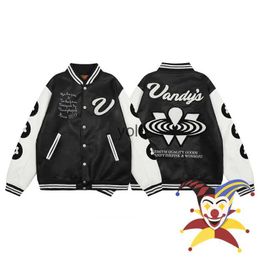 Men's Jackets Embroidered VandyThepink Baseball Coat Jacket Women Men Black White Heavy Fabric Unisex Flocking Towel Clothingyolq