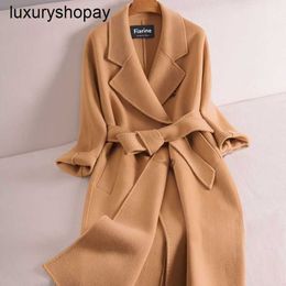 Designer Maxmaras Cashmere Coat Womens Wool Coats High End Camel Colored Doublesided Cashmere Coat for Womens Long 2024 101801 Loose Temperament Woolen Big Bra